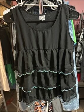 Girls Black Ruffle Tiered Tank Top